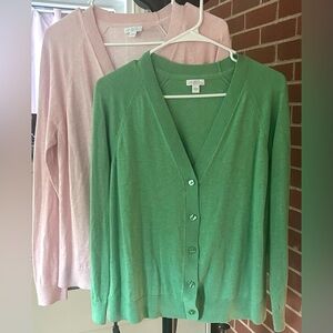 J.Jill Soft Organic Cotton Cardigan Bundle Pink‎ & Green Small Quiet Luxury